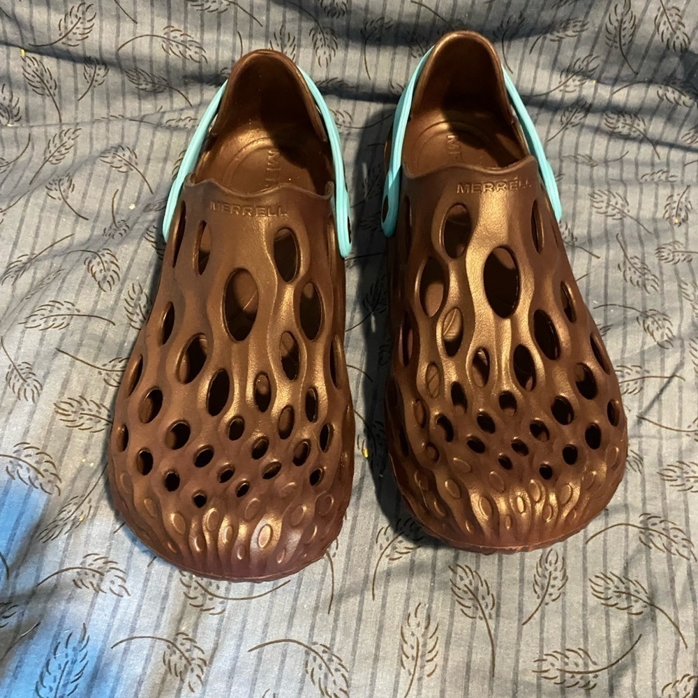 Merrell Brown and Aqua Cut-Out Sandals